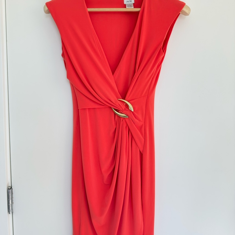 Cache Vibrant Red Draped Midi Dress